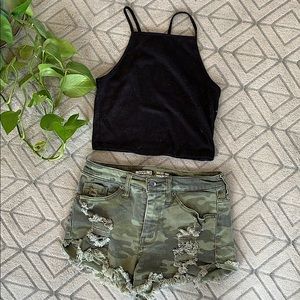 High-waisted Camo Jean Shorts